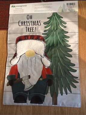 Evergreen Oh Christmas Tree Gnome Holiday Garden Flag - Green & Red